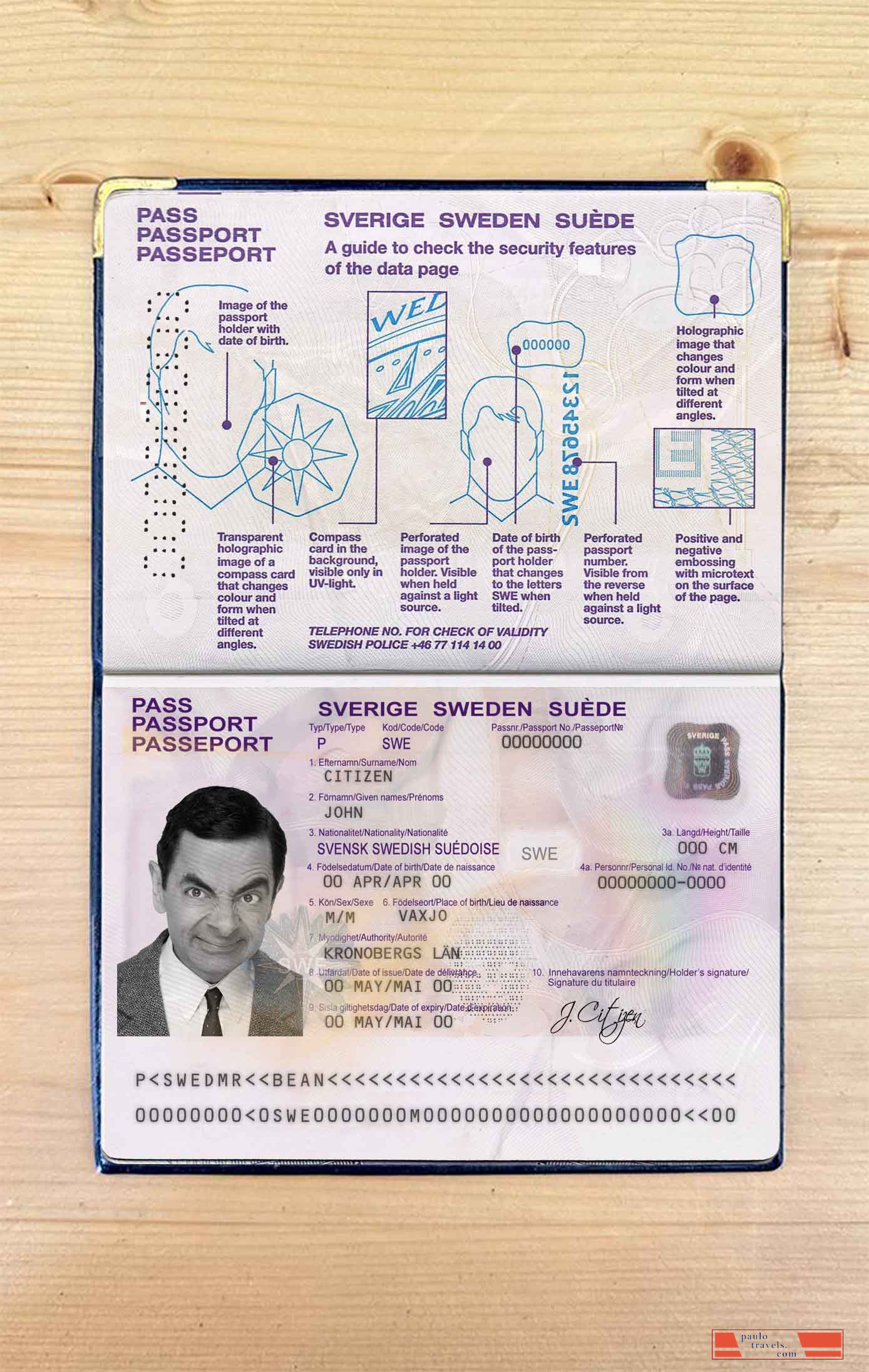 Sweden passport photo look PSD template